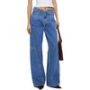 image:imageSidefeel Womens Wide Leg Jeans Mid Waisted Stretchy Drawstring Button Down Denim PantsLight Blue