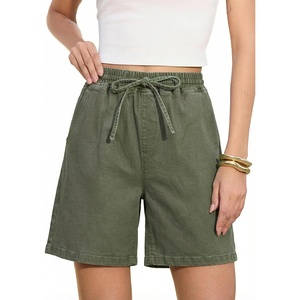 image:imageSIDEFEEL Womens Jean Shorts High Waisted Stretchy Summer Drawstring Elastic Waist Baggy Denim ShortsGreen