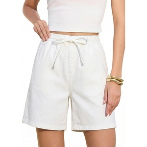 image:imageSIDEFEEL Womens Jean Shorts High Waisted Stretchy Summer Drawstring Elastic Waist Baggy Denim ShortsWhite