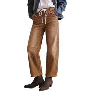 image:imageSidefeel Barrel Jeans for Women Drawstring Wide Leg High Waisted Baggy Stretchy Boyfriend Trendy Cropped Ankle Denim PantsBrown