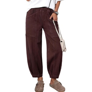 image:imageSidefeel Barrel Jeans for Women Trendy Wide Leg High Waisted Cropped Baggy Relax Fit Stretch Pocketed Denim Ankle PantsCoffee