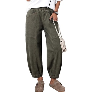 image:imageSidefeel Barrel Jeans for Women Trendy Wide Leg High Waisted Cropped Baggy Relax Fit Stretch Pocketed Denim Ankle PantsGreen