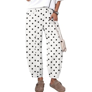 image:imageSidefeel Barrel Jeans for Women Trendy Wide Leg High Waisted Cropped Baggy Relax Fit Stretch Pocketed Denim Ankle PantsWhite Black Dots