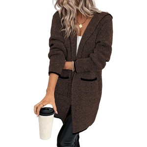 image:imageSidefeel Cardigan Sweaters for Women 2026 Fall Long Sleeve Open Front Contrast Oversized Chunky Hooded Sweaters CoatBrown
