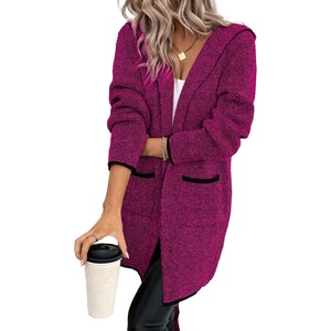 image:imageSidefeel Cardigan Sweaters for Women 2026 Fall Long Sleeve Open Front Contrast Oversized Chunky Hooded Sweaters CoatHot Pink