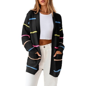 image:imageSidefeel Cardigan Sweaters for Women Lightweight Striped 2026 Long Sleeve Open Front Loose Knit Sweaters ClothesBlack