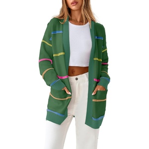image:imageSidefeel Cardigan Sweaters for Women Lightweight Striped 2026 Long Sleeve Open Front Loose Knit Sweaters ClothesBlackish Green
