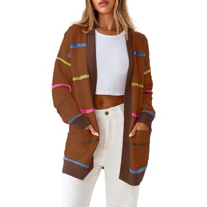 image:imageSidefeel Cardigan Sweaters for Women Lightweight Striped 2026 Long Sleeve Open Front Loose Knit Sweaters ClothesChestnut