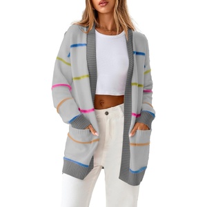 image:imageSidefeel Cardigan Sweaters for Women Lightweight Striped 2026 Long Sleeve Open Front Loose Knit Sweaters ClothesGray