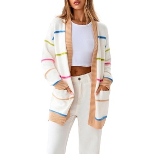 image:imageSidefeel Cardigan Sweaters for Women Lightweight Striped 2026 Long Sleeve Open Front Loose Knit Sweaters ClothesWhite