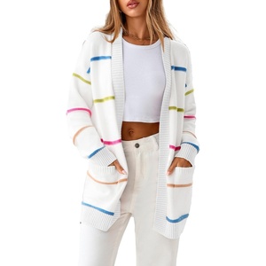 image:imageSidefeel Cardigan Sweaters for Women Lightweight Striped 2026 Long Sleeve Open Front Loose Knit Sweaters ClothesWhite Beige