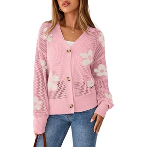 image:imageSidefeel Cardigan for Women Crochet Knit Button See Through Lightweight Long Sleeve Sweater TopsLight Pink