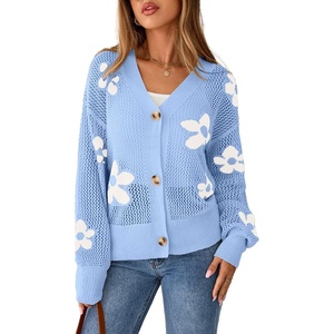 image:imageSidefeel Cardigan for Women Crochet Knit Button See Through Lightweight Long Sleeve Sweater TopsSky Blue