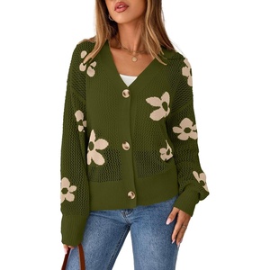 image:imageSidefeel Cardigan for Women Crochet Knit Button See Through Lightweight Long Sleeve Sweater TopsVineyard Green