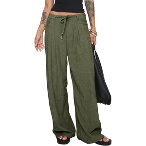 image:imageSidefeel Corduroy Pants Women Wide Leg High Waisted Elastic Drawstring Loose Baggy Fall Winter Casual PantsGreen