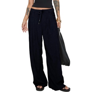 image:imageSidefeel Corduroy Pants Women Wide Leg High Waisted Elastic Drawstring Loose Baggy Fall Winter Casual PantsNavy Blue