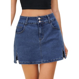 image:imageSidefeel Jean Skorts for Woman High Waisted Casual Stretchy Jean Skirt Side Slit Mini Denim Skirt with PocketsBlue