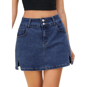 image:imageSidefeel Jean Skorts for Woman High Waisted Casual Stretchy Jean Skirt Side Slit Mini Denim Skirt with PocketsDeep Blue
