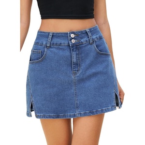 image:imageSidefeel Jean Skorts for Woman High Waisted Casual Stretchy Jean Skirt Side Slit Mini Denim Skirt with PocketsLight Blue