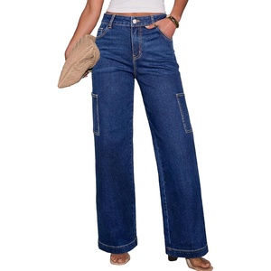 image:imageSidefeel Straight Leg Jeans for Women High Waisted Baggy Pants Loose Stretchy Wide Leg Cargo JeansBluing
