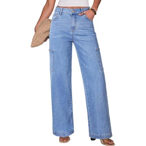 image:imageSidefeel Straight Leg Jeans for Women High Waisted Baggy Pants Loose Stretchy Wide Leg Cargo JeansIceland Blue