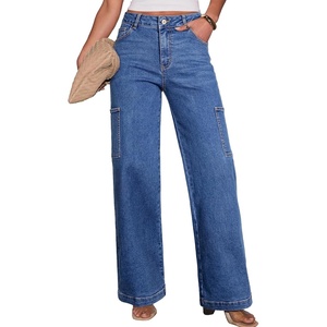 image:imageSidefeel Straight Leg Jeans for Women High Waisted Baggy Pants Loose Stretchy Wide Leg Cargo JeansLight Blue