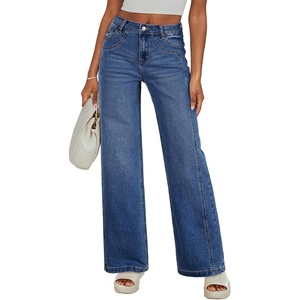 image:imageSidefeel Wide Leg Jeans for Women High Waisted Stretchy Jeans Straight Leg Trendy Patchwork Denim Pants with Oversized FitBlue