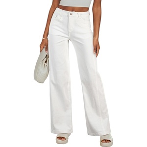 image:imageSidefeel Wide Leg Jeans for Women High Waisted Stretchy Jeans Straight Leg Trendy Patchwork Denim Pants with Oversized FitCream White
