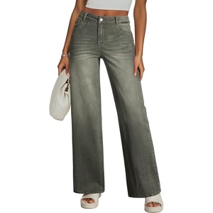 image:imageSidefeel Wide Leg Jeans for Women High Waisted Stretchy Jeans Straight Leg Trendy Patchwork Denim Pants with Oversized FitGreen