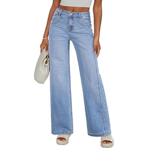 image:imageSidefeel Wide Leg Jeans for Women High Waisted Stretchy Jeans Straight Leg Trendy Patchwork Denim Pants with Oversized FitIceland Blue