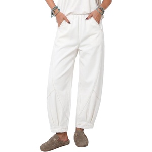 image:imageSidefeel Womens Barrel Jeans High Waisted Elastic Stretchy Baggy Wide Leg Jeans Trendy Patchwork Loose Ankle Denim PantsCream White