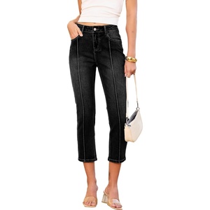 image:imageSidefeel Womens Capri Jeans Mid Rise Skinny Stretchy Front Seam Capri Leggings Denim PantsBlack