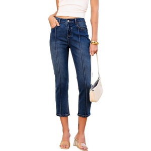 image:imageSidefeel Womens Capri Jeans Mid Rise Skinny Stretchy Front Seam Capri Leggings Denim PantsDark Blue