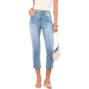 image:imageSidefeel Womens Capri Jeans Mid Rise Skinny Stretchy Front Seam Capri Leggings Denim PantsSky Blue