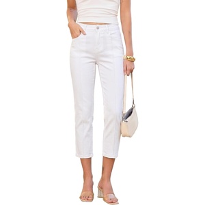 image:imageSidefeel Womens Capri Jeans Mid Rise Skinny Stretchy Front Seam Capri Leggings Denim PantsWhite
