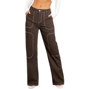 image:imageSidefeel Womens Cargo Jeans Casual Loose Mid Rise Wide Leg Denim PantsDesert Palm