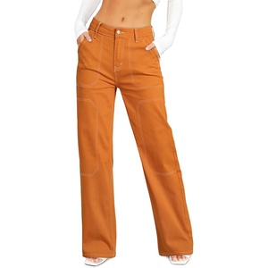 image:imageSidefeel Womens Cargo Jeans Casual Loose Mid Rise Wide Leg Denim PantsGold Flame