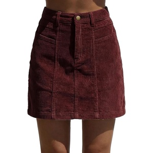 image:imageSidefeel Womens Corduroy Skirt 2026 High Waist Button Stretch Knee Length Skirt with Big PocketsRed