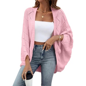 image:imageSidefeel Womens Crochet Oversized Cardigan Sweaters Spring Hollow Out Long Batwing Sleeve Summer Shrugs Lightweight SweaterPink