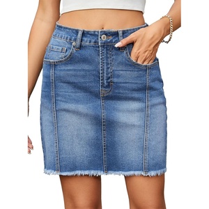 image:imageSidefeel Womens Denim Skirt Casual Stretch High Waist Raw Hem Zip Fly Jean Skirt for WomenLight Blue