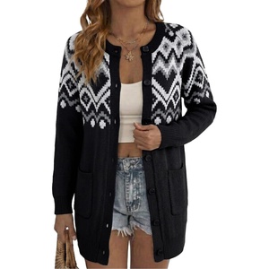image:imageSidefeel Womens Fair Isle Sweater Long Sleeve Button Up Cardigan with PocketsBlack
