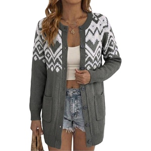image:imageSidefeel Womens Fair Isle Sweater Long Sleeve Button Up Cardigan with PocketsGray