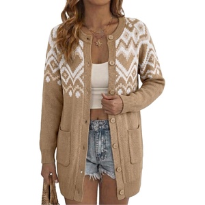 image:imageSidefeel Womens Fair Isle Sweater Long Sleeve Button Up Cardigan with PocketsSmoke Gray