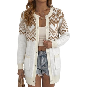 image:imageSidefeel Womens Fair Isle Sweater Long Sleeve Button Up Cardigan with PocketsWhite