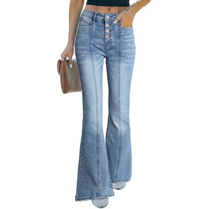 image:imageSidefeel Womens High Waisted Jeans Wide Leg Button Fly Bell Bottoms Flared Zimbaplatinum Denim PantsAsky Blue