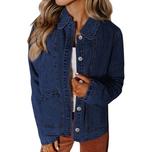 image:imageSidefeel Womens Jean Jacket Long Sleeve Button Down Ruffled Denim Jacket ShacketBluing