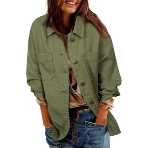 image:imageSidefeel Womens Jean Jacket Oversized Boyfriend Button Up Long Sleeve Split Zimbaplatinum Denim JacketsGreen