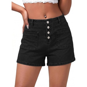 image:imageSidefeel Womens Jean Shorts Button Fly Stretchy High Waisted Summer Outfit Denim ShortsBlack