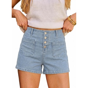 image:imageSidefeel Womens Jean Shorts Button Fly Stretchy High Waisted Summer Outfit Denim ShortsIceland Blue