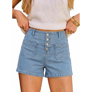 image:imageSidefeel Womens Jean Shorts Button Fly Stretchy High Waisted Summer Outfit Denim ShortsLight Blue